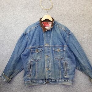 Vintage Marlboro Country Store Denim Jacket Mens L Blue Leather Collar Ranch USA